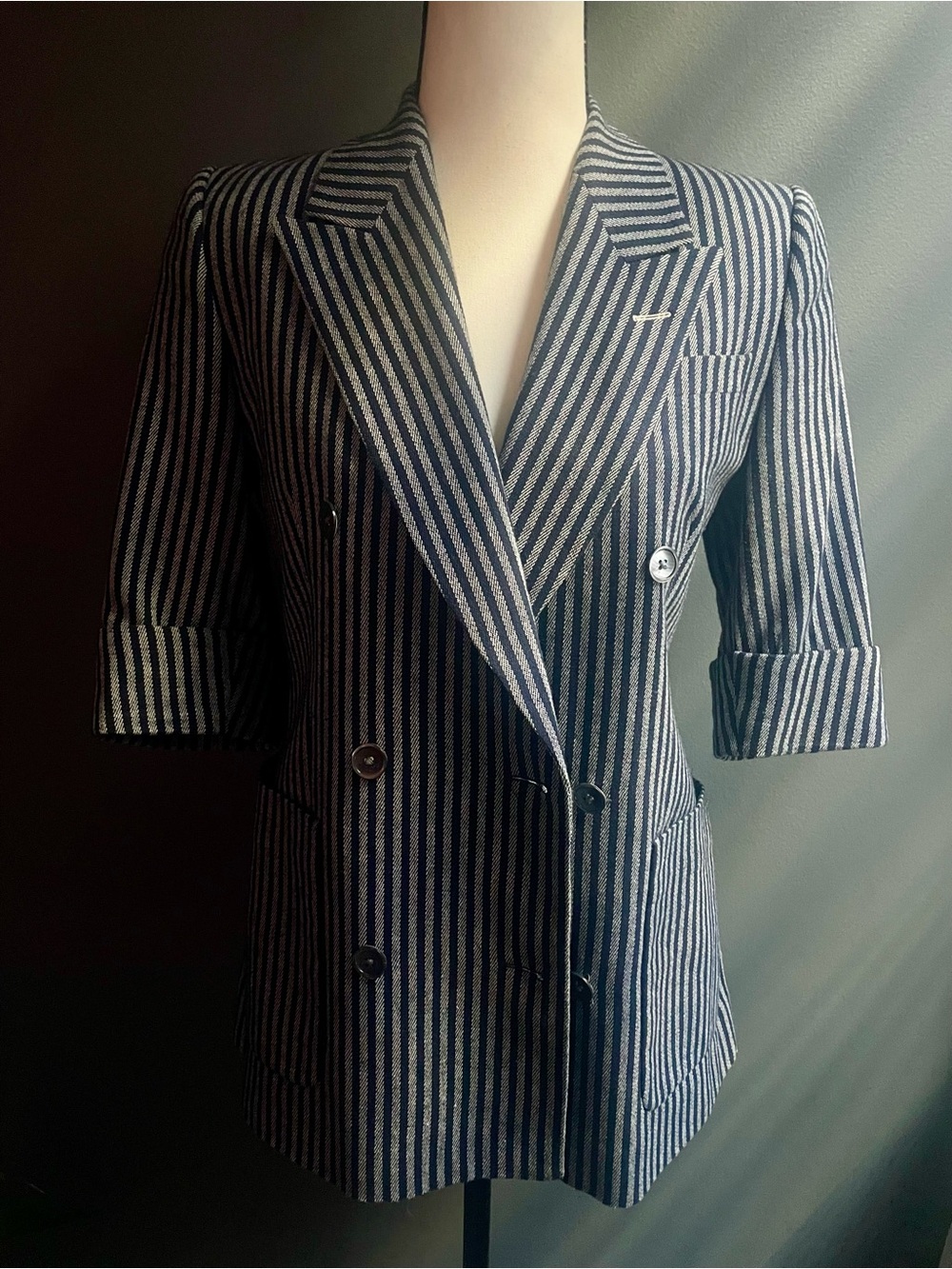 GANT Rugger Striped Double Breasted Blazer Short Sleeve Navy White Small